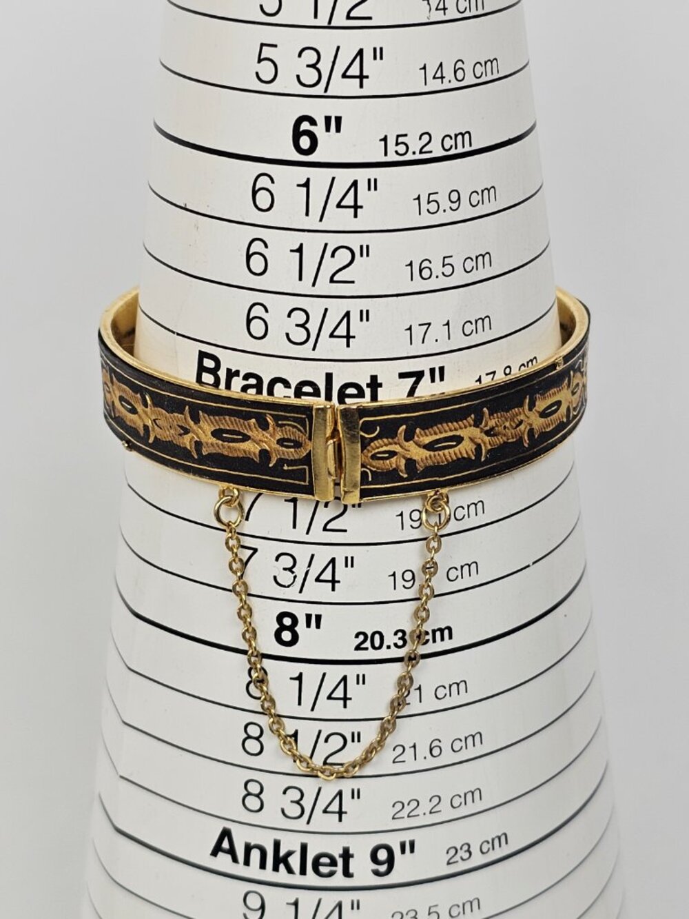 Vtg Damascene Floral Hinged Bangle Bracelet Black Rose Yellow Gold Tone Inlay - Picture 9 of 14